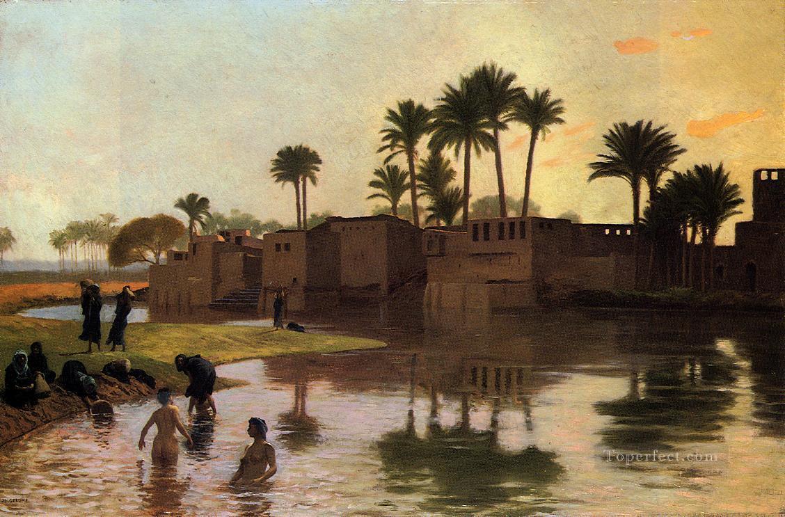 Bañistas a la orilla de un río Orientalismo árabe griego Jean Leon Gerome Pintura al óleo